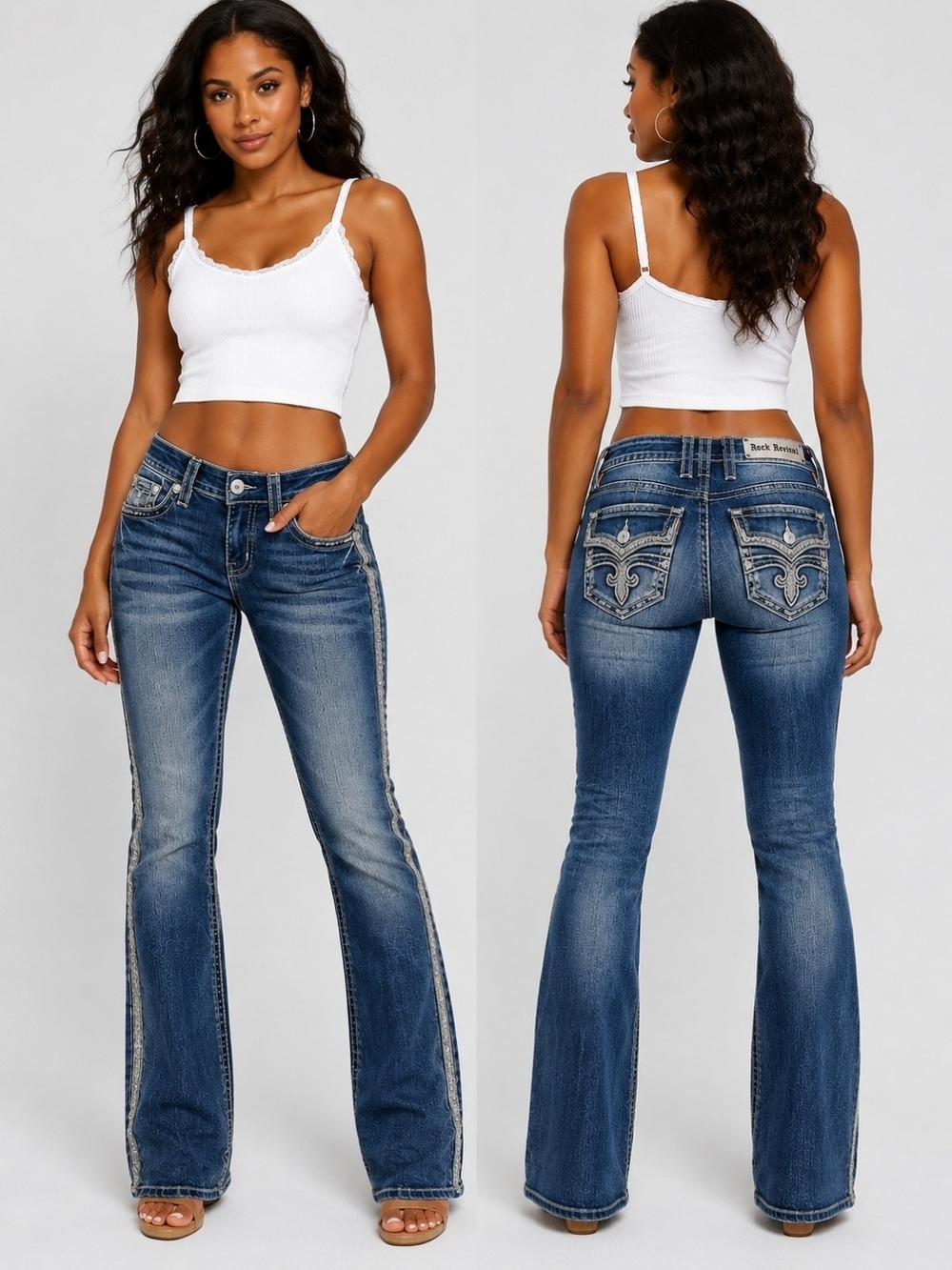 Rock Revival Aliana Bootcut Jeans Women’s Size 34 Blue Embellished Bling